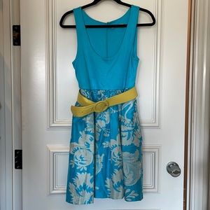 Alice + Olivia - Blue A Line Dress with Yellow Belt